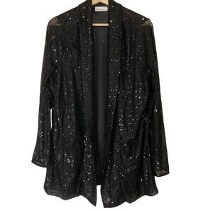 A624266 JINGLE BELLES by Kim Gravel Sequin Mesh Open Front Topper Black L